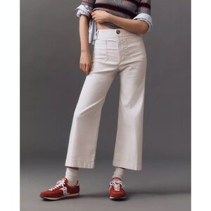 New Anthropologie Maeve Colette Linen Cropped Wide-Leg Pants Magic Cream 28